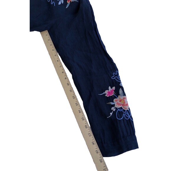 JOHNNY WAS Floral Embroidered Navy Tunic Shirt Top Boho Chic Size Large - Picture 8 of 12